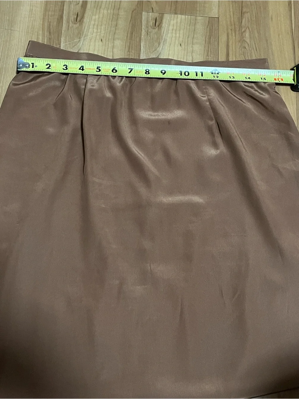 Maggy Boutique Brown Satin Midi Skirt Size 14 Back Zip Back Slit